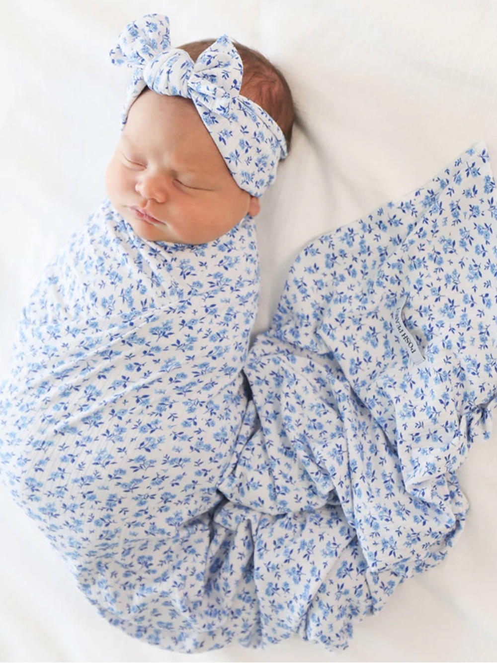 Posh Peanut Andina Blue Floral Swaddle & Headband Set